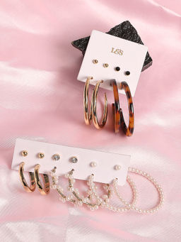 Lilly & Sparkle - Combo Pack of Gold Plated Contemporary Hoop Packs with 5 Studs & 5 Hoops