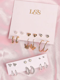 Lilly & Sparkle - Combo Pack of Gold & Silver Plated Contemporary Hoop Packs with 6 Studs & 6 Hoops