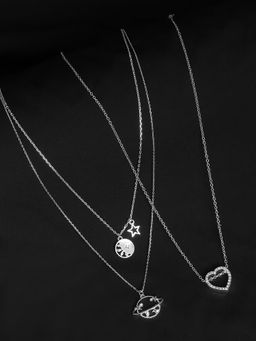 Lilly & Sparkle - Combo Pack of Silver Plated Necklace with Celestial & Heart Pendants