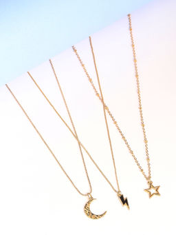 Lilly & Sparkle - Pack of Three Necklace with Moon, Star & Black Enamelled Thunder Pendant