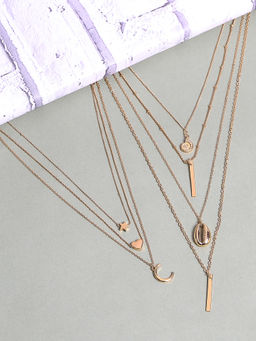 Lilly & Sparkle - Gold Toned Layered Necklace Combo Pack Star Heart Moon Shell Bar Charms