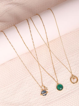 Lilly & Sparkle - Combo Pack of Gold Plated Necklace with Pearl, Enamelled & Stone Charm