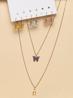 Lilly & Sparkle - Gold-Tone Butterfly Necklace & Earrings Combo Set