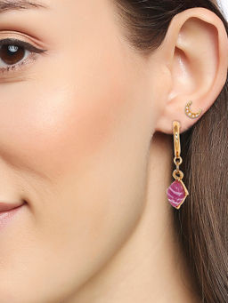 Lilly & Sparkle - Gold Toned Pearl & Stone Studded Set of 3 Studs & 3 Hoops Pack