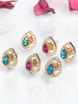 Lilly & Sparkle - Gold Toned Set of 3 Multi Color Stone Studded Drop Stud Earrings