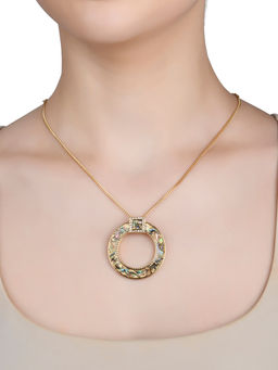 Lilly & Sparkle - Gold Toned Chain with Hallow Circular Multi Color Resin Pendant