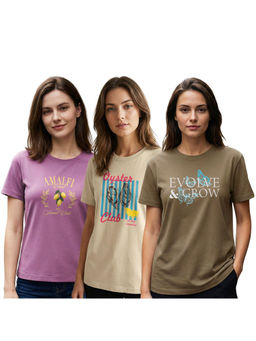 Nobero - Women Multi-Color Cotton Half Sleeves T-Shirts (Pack of 3)