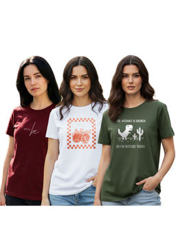 Nobero - Women Multi-Color Cotton Half Sleeves T-Shirts (Pack of 3)