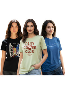Nobero - Women Multi-Color Cotton Half Sleeves T-Shirts (Pack of 3)