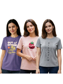 Nobero - Women Multi-Color Cotton Half Sleeves T-Shirts (Pack of 3)
