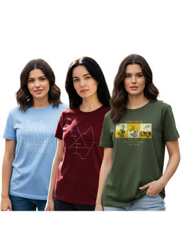 Nobero - Women Multi-Color Cotton Half Sleeves T-Shirts (Pack of 3)