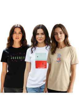 Nobero - Women Multi-Color Cotton Half Sleeves T-Shirts (Pack of 3)