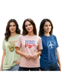 Nobero - Women Multi-Color Cotton Half Sleeves T-Shirts (Pack of 3)