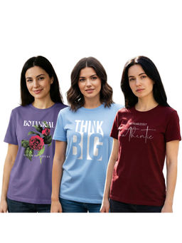 Nobero - Women Multi-Color Cotton Half Sleeves T-Shirts (Pack of 3)