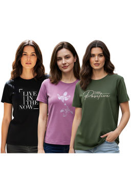 Nobero - Women Multi-Color Cotton Half Sleeves T-Shirts (Pack of 3)