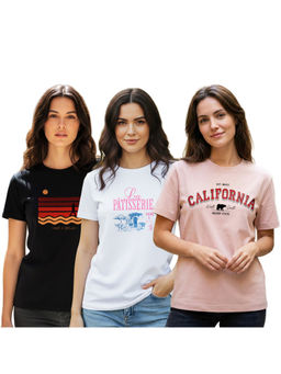 Nobero - Women Multi-Color Cotton Half Sleeves T-Shirts (Pack of 3)