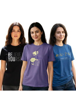 Nobero - Women Multi-Color Cotton Half Sleeves T-Shirts (Pack of 3)