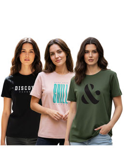 Nobero - Women Multi-Color Cotton Half Sleeves T-Shirts (Pack of 3)