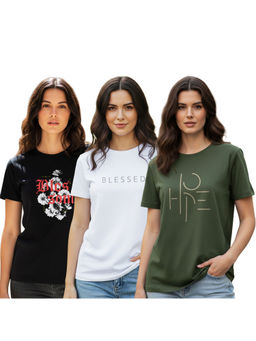 Nobero - Women Multi-Color Cotton Half Sleeves T-Shirts (Pack of 3)
