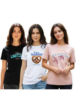 Nobero - Women Multi-Color Cotton Half Sleeves T-Shirts (Pack of 3)