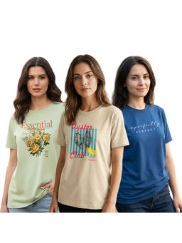 Nobero - Women Multi-Color Cotton Half Sleeves T-Shirts (Pack of 3)