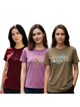 Nobero - Women Multi-Color Cotton Half Sleeves T-Shirts (Pack of 3)