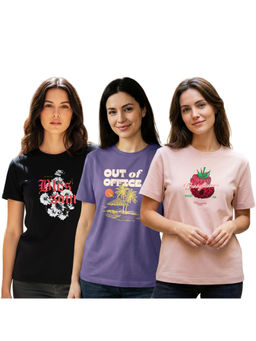 Nobero - Women Multi-Color Cotton Half Sleeves T-Shirts (Pack of 3)