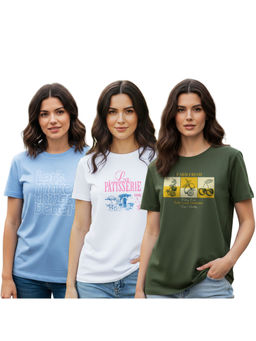 Nobero - Women Multi-Color Cotton Half Sleeves T-Shirts (Pack of 3)