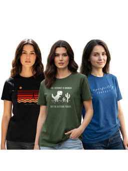 Nobero - Women Multi-Color Cotton Half Sleeves T-Shirts (Pack of 3)