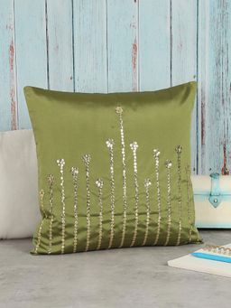 India Circus by Krsnaa Mehta - Olive Green Embellished Cushion Cover