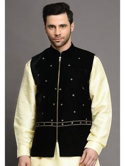 UTSAV FASHION - Black Embroidered Velvet Nehru Jacket