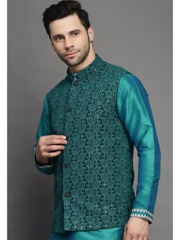 UTSAV FASHION - Green Embroidered Georgette Woven Nehru Jacket