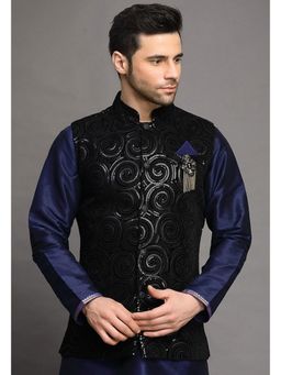 UTSAV FASHION - Black Embellished Woven Nehru Jacket