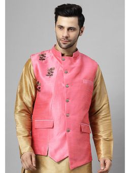 UTSAV FASHION - Peach Men Embroidered Asymmetric Nehru Jacket