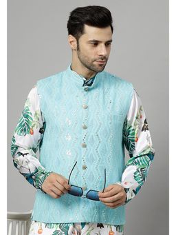 UTSAV FASHION - Blue Men Embellished Mirror Work Nehru Jacket