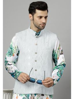 UTSAV FASHION - White Men Embroidered Nehru Jacket