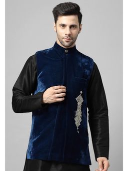 UTSAV FASHION - Blue Men Embroidered Velvet Nehru Jacket