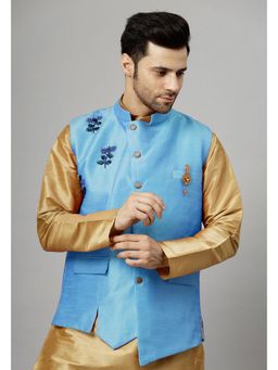 UTSAV FASHION - Blue Men Embroidered Woven Nehru Jacket