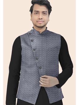 UTSAV FASHION - Grey Men Self Design Woven Nehru Jacket
