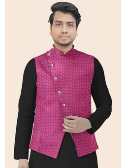 UTSAV FASHION - Magenta Men Self Design Woven Nehru Jacket
