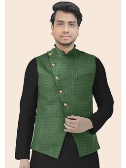 UTSAV FASHION - Green Men Self Design Woven Nehru Jacket