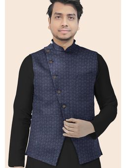 UTSAV FASHION - Navy Blue Men Self Design Woven Nehru Jacket