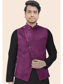 UTSAV FASHION - Dark Purple Men Solid Color Velvet Nehru Jacket