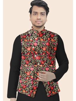 UTSAV FASHION - Black Men Embroidered Woven Nehru Jacket