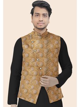 UTSAV FASHION - Beige Floral Block Printed Woven Nehru Jacket