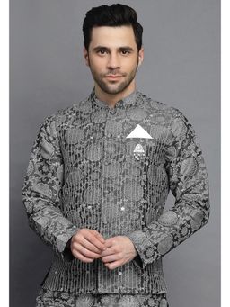 UTSAV FASHION - Grey Men Block Printed Art Silk Nehru Jacket