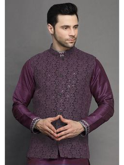 UTSAV FASHION - Purple Men Embroidered Mandarin Collar Nehru Jacket