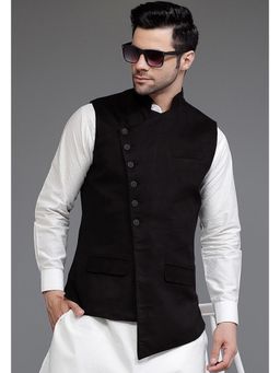 UTSAV FASHION - Black Men Velvet Mandarin Collar Nehru Jacket