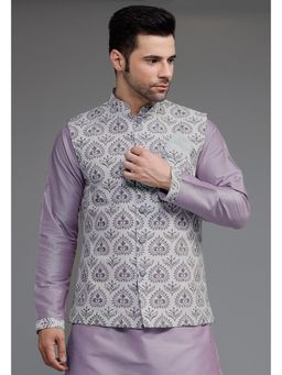UTSAV FASHION - Purple Men Printed Mandarin Collar Georgette Nehru Jacket