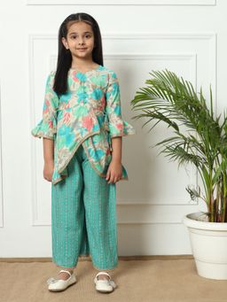 Readiprint - A-Line Style Silk Fabric Sea Green Kurta with Palazzo (Set of 2)